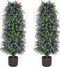 Sunnyglade 2 Packs Artificial Rose Tree 3FT- Fake Floral Plant Tree in Pot- Decorative Topiary Plant - Cement Filled Potted Faux Flower Plant for Home Office Porch Decor Indoor Outdoor (Purple)