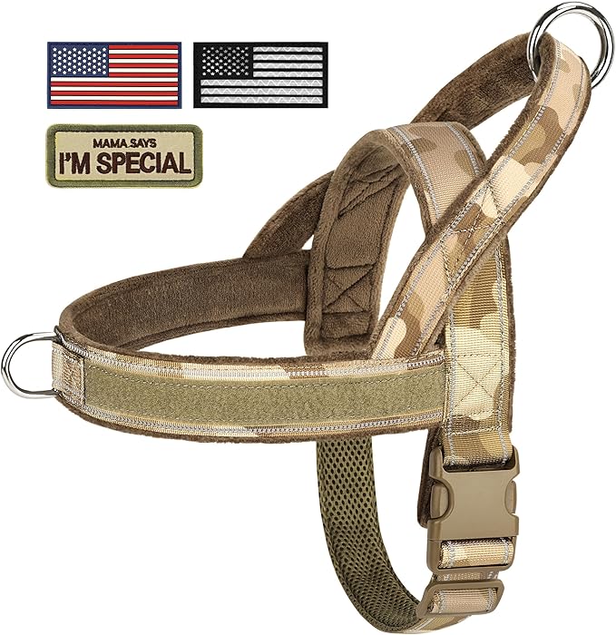 Forestpaw No Pull Dog Harness - Soft Flannel Padded Tactical Dog Vest Harness with Quick Release Buckle, Adjustable Reflective Pet Harness for Large Dogs Walking Training,Brown Camouflage XL-Mewly Pet