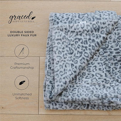 GRACED SOFT LUXURIES Faux Fur Throw Blanket | Elegant Warm, Cozy and Fluffy Blankets | Cuddly Cheetah Accent for Sofa, Couch or Bed | Snow Leopard - Large 50" x 60"