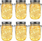 GIGALUMI Hanging Mason Jar Solar Lights, 6 Pack 30 Led Tinplate Lids Hanging Solar Lanterns Outdoor Waterproof, Hangers and Jars Included, Outdoor Decor for Balcony, Garden, Patio, Yard, Wedding