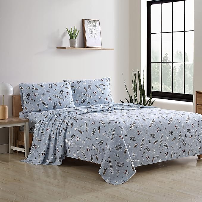 Eddie Bauer - Queen Sheets, Cotton Flannel Bedding Set, Brushed For Extra Softness, Cozy Home Decor (Snow Days, Queen)