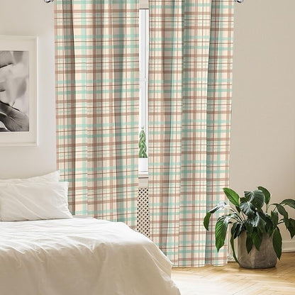 Ambesonne Plaid Window Curtains, Scottish Country Style Tartan with Abstract Design Diagonal Striped Lines, Lightweight Decor 2-Panel Set with Rod Pocket, Pair of - 28" x 84", Mint Green