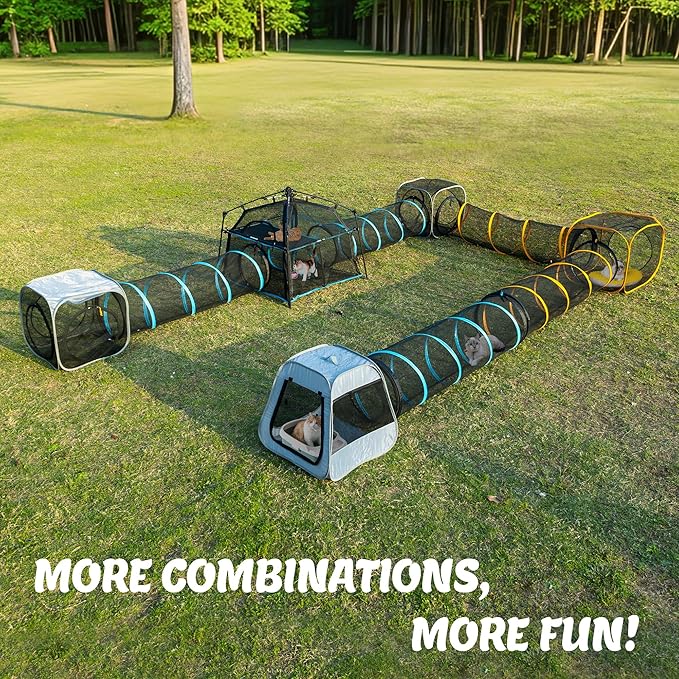 Cat Enclosure and Cat Tower Tent with Two Styles of canopiesfor Indoor and Outdoor,X-Large Outdoor Catio, Cat Tent,Portable and Foldable,Two Doors Design can Assemble More Shapes (Patented)-Mewly Pet