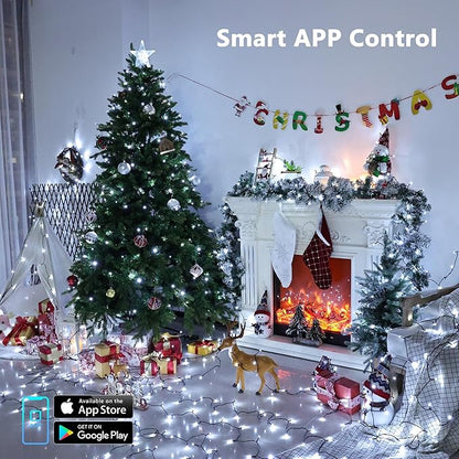 Brizled Smart Christmas Tree Lights, 66FT 200 LED Color Changing Christmas String Lights App & Voice Control, Dimmable Cool White & Red Xmas Light Music Sync for Indoor Outdoor Xmas Tree Wedding Party
