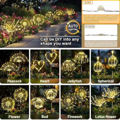 Anordsem Solar Lights Outdoor Waterproof: Garden Light Solar Powered for Yard Outside - Sparkler Fireworks Twinkle Lighting Path Decor 8 Pack - LED Starburst Gardening Gifts for Women Mom Wife