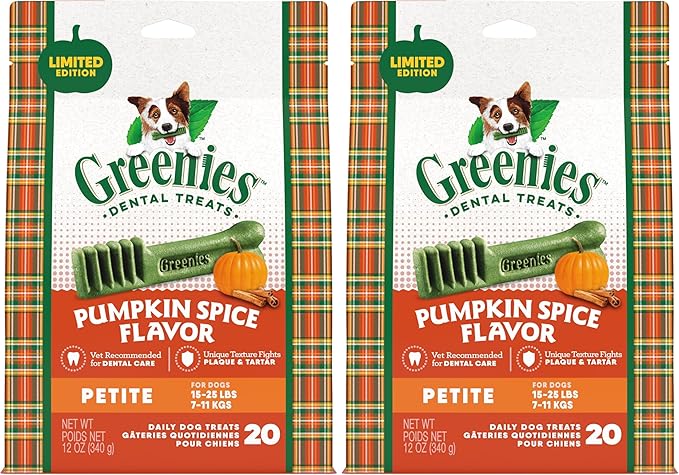 Greenies Pumpkin Spice Flavor Petite Size,Veterinarian-Recommended for Dental Care, Dog Treat Chews, Limited Edition, 12 oz., Pack of 40-Mewly Pet