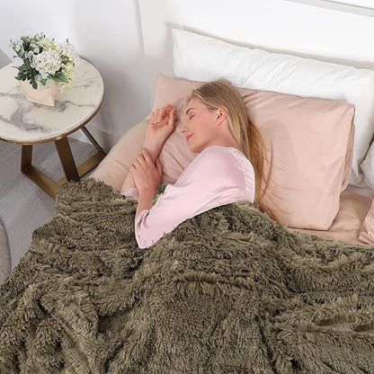 Tuddrom Decorative Extra Soft Faux Fur Throw Blanket 70"x78",Solid Reversible Fuzzy Lightweight Long Hair Shaggy Blanket,Fluffy Cozy Plush Fleece Comfy Microfiber Blanket for Couch Sofa Bed,Brown