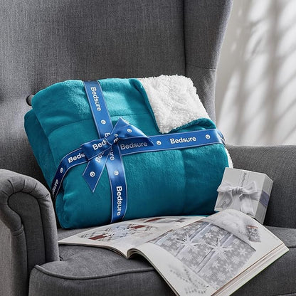 Bedsure GentleSoft Sherpa Fleece Blankets King Size for Bed - Thick and Warm Throw for Women and Men, Soft Fuzzy Plush King Blanket for Winter, Teal, 108x90 Inches