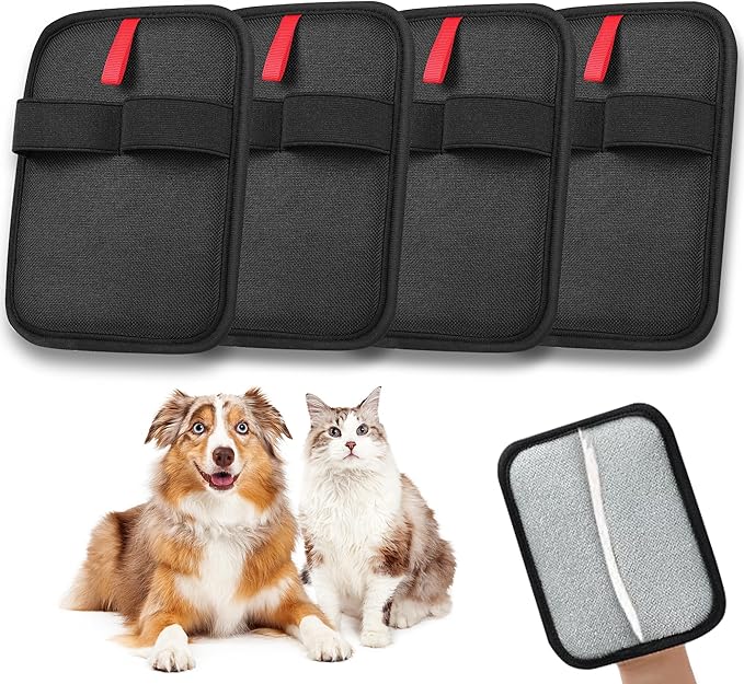 4 Pack Electrostatic Pet Hair Removal Gloves, Reusable Washable Dog & Cat Hair Remover Gloves for Furniture, Carpet, Car Seats, Effortless Cleaning-Mewly Pet