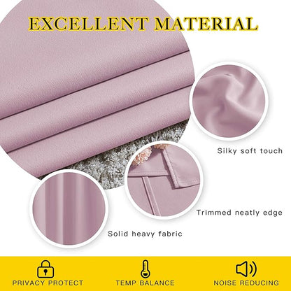 NICETOWN Room Darkening Curtains & Drapes for Room Divider - Grommet Thermal Curtains Light & Sound Reducing Window Treatments for Living Room (W66 x L102, Baby Pink, 1 Pair)