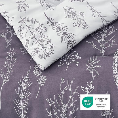Bedsure King Comforter Set - Grayish Purple Bed Set, 3 Pieces Cute Floral Bedding, 1 Soft Reversible Botanical Flowers Comforter and 2 Pillow Shams