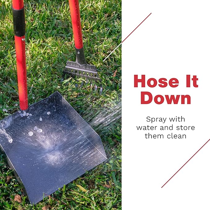 Pooper Scooper for Large Dogs, Small Dogs and Horses, Metal Poop Scooper Set with Long Handle Rake, Spade and Tray for Yard, Grass, Dirt or Gravel, Heavy Duty Aluminum Poop Picker Upper-Mewly Pet