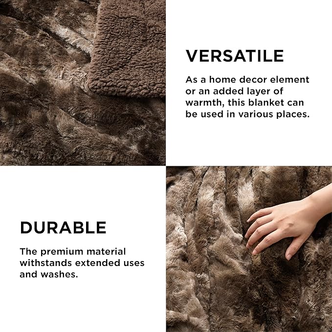 Bedsure GentleSoft Sherpa Fluffy Blanket Twin Size - Fleece Warm and Cozy Throw for Women Gift, Plush & Fuzzy Faux Fur Christmas Blanket for Couch, Sofa, Bed Decor, Tie Dye Design, Brown, 60x80 Inches