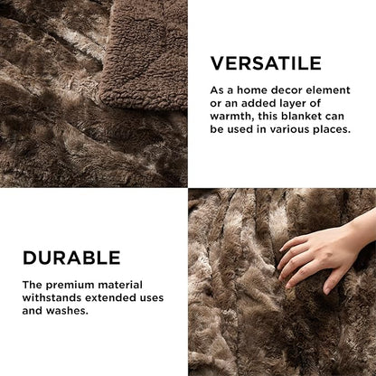 Bedsure GentleSoft Sherpa Fluffy Blanket Queen Size for Bed - Fleece Warm and Cozy for Women Gift, Plush & Fuzzy Faux Fur Christmas Blanket for Couch, Sofa Decor, Tie Dye Design, Brown, 90x90 Inches