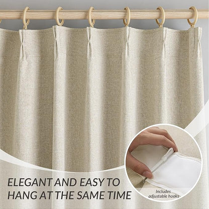 KangBang Pinch Pleated Blackout Curtains 95 Inches Long for Sliding Glass Door, 60” Wide Pinch Pleat Curtains for Living Room 2 PCs, Room Divider Elegant Modern Home Decor(60Wx95L, Natural Beige)