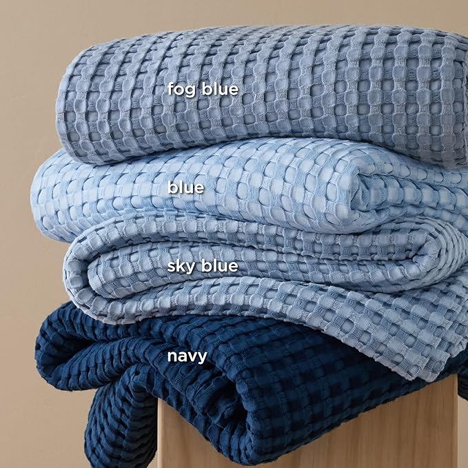 Bedsure Cooling Cotton Waffle Weave Blanket - Lightweight Breathable Blanket of Rayon Derived from Bamboo for Hot Sleepers, Luxury Throws for Bed, Couch and Sofa, Sky Blue, 50x70 Inches