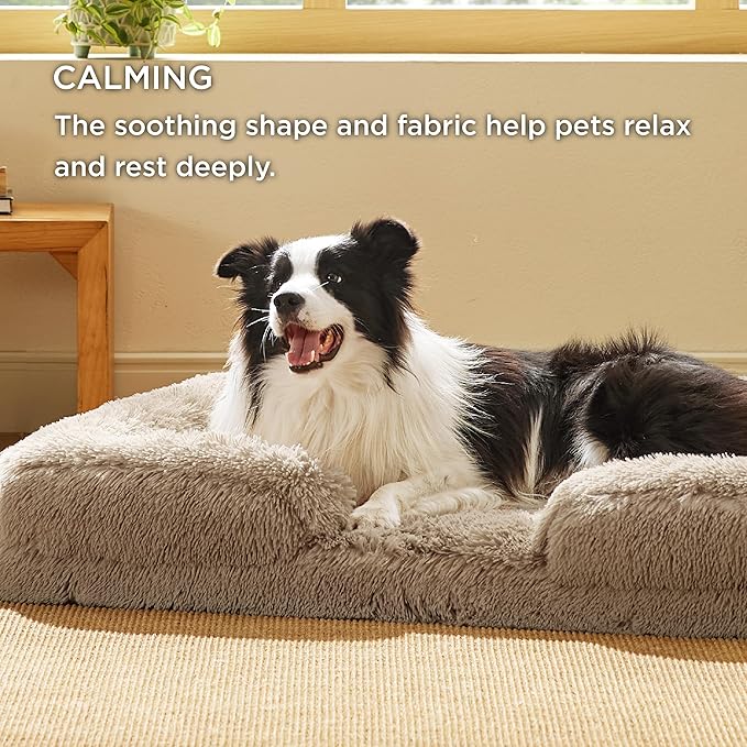 Bedsure Orthopedic Dog Beds Large Sized Dog - Washable Large Dog Cat Bed Waterproof, Comfort Dogs Couch Sofa with Washable Removable Cover, Pet Bed with Nonskid Bottom, Long Faux Fur-Taupe, 35"-Mewly Pet