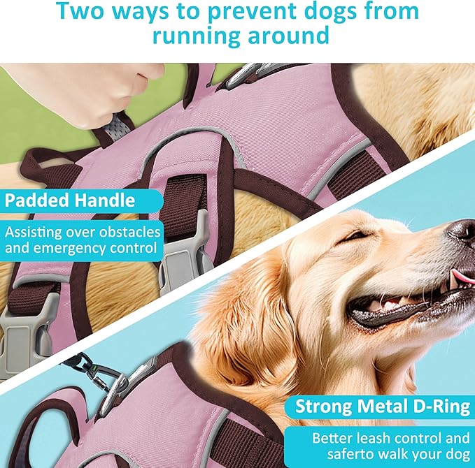 Escape Proof Dog Harness, No Pull Reflective Adjustable Vest with Easy Control Lift Handle, No Choke Soft Padded Breathable Full Body Pet Harness for Walking Hiking and Training (Pink, Small)-Mewly Pet