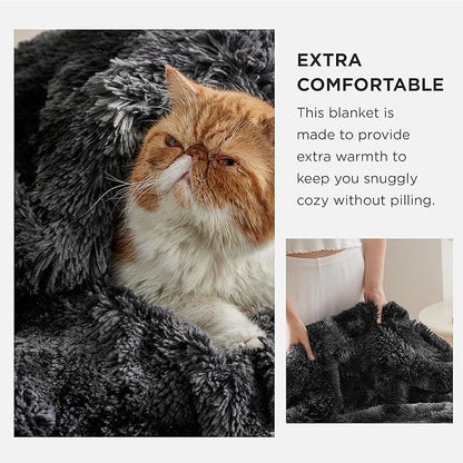 Bedsure GentleSoft Fluffy Tie Dye Black Blankets Queen Size for Bed, Thick Sherpa Faux Fur Fleece Fuzzy Plush Winter Warm Soft Queen Blankets, Black Bedroom Decor Cozy Gifts for Women Men, 90x90