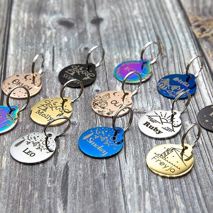 Personalized Dog Tag with 5 Lines of Custom Deep Engraved Durable Stainless Steel Pet ID Name Tag Designer Small Size Round-Mewly Pet