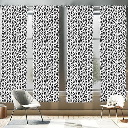 Ambesonne Black and White Window Curtains Pack of 2, Modern Grunge Botany Motif Monochrome Brush Paint Style Strokes, Lightweight Set with Rod Pocket, 4 Panels of - 28" x 84", White and Black
