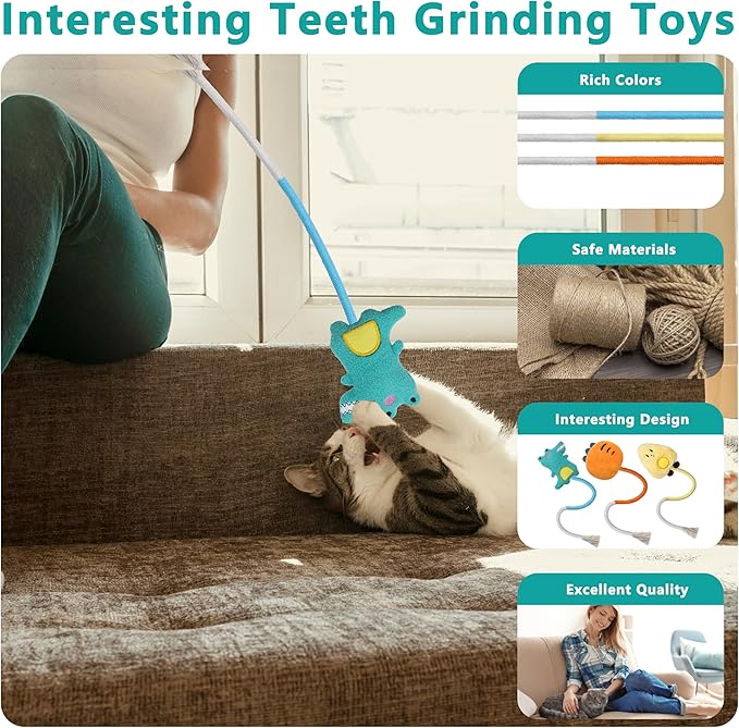 3pcs Safe Cat Rope Toy with Catnip,Teeth Clean Toy for Cat, Cat Chew Toys for Indoor Cat,Kitten Interactive Toys-Mewly Pet