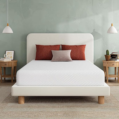 EGO White 10 inch Queen Memory Foam Mattress, Cooling Gel Green Tea Mattress Bed in a Box, CertiPUR-US Certified, Double Mattress, 60"×80", Medium Firm
