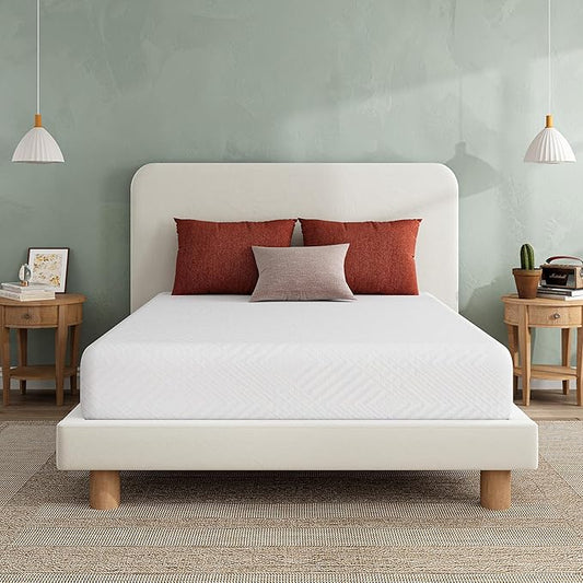 EGO White 12 inch Queen Memory Foam Mattress, Gel Green Tea Mattress Bed in a Box, Made in USA, CertiPUR-US Certified, Double Mattress, 60"×80", Medium Firm