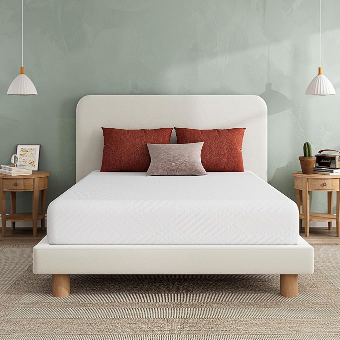 EGO White 10 inch Twin XL Memory Foam Mattress, Gel Green Tea Mattress Bed in a Box, CertiPUR-US Certified, 38"×80", Medium Firm