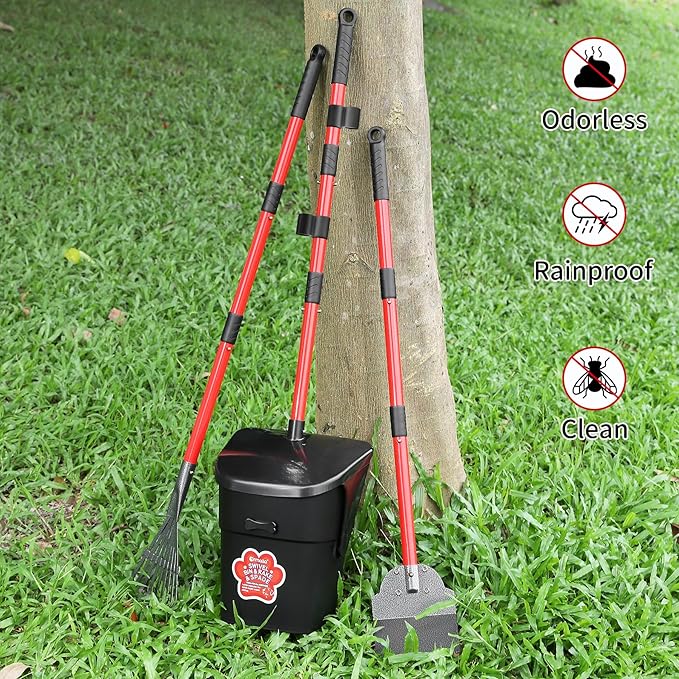 Pooper Scooper Swivel Bin & Rake & Spade with 60 Waste Bags, Heavy Duty Dog Poop Scooper for Large Medium Small Dogs, Long Stainless Steel Handle Use on Yard, Grass, Dirt or Gravel-Mewly Pet