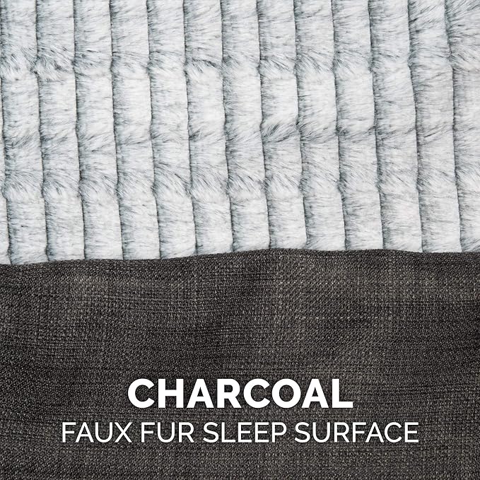 Furhaven Orthopedic Dog Bed for Large Dogs w/ Removable Bolsters & Washable Cover, For Dogs Up to 95 lbs - Luxe Faux Fur & Performance Linen Sofa - Charcoal, Jumbo/XL-Mewly Pet