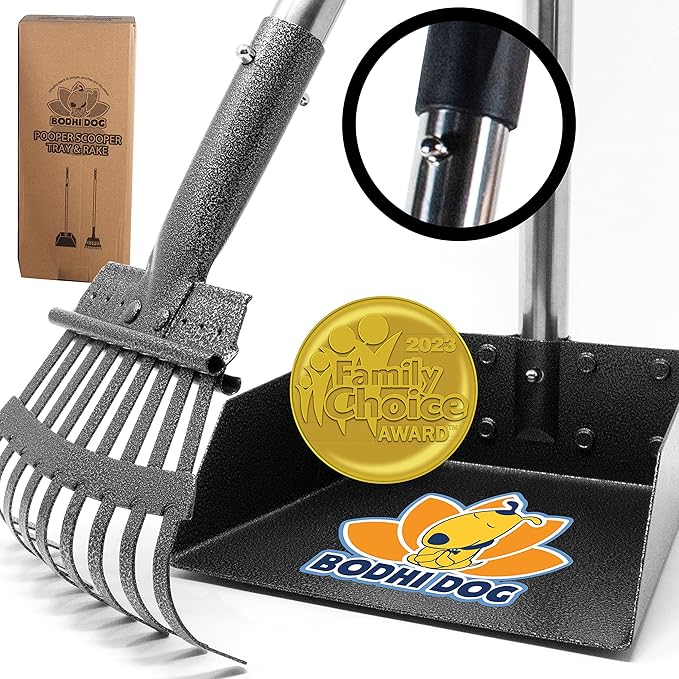 Bodhi Dog Pooper Scooper for Small to Large Dogs - Heavy Duty Metal Long Handle Tray & Rake Poop Scoop - Durable, Rust-Resistant, Great for Grass, Streets, Gravel & Outdoor Cleanups-Mewly Pet