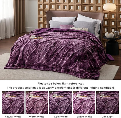 Bedsure GentleSoft Sherpa Fluffy Blanket Queen Size for Bed - Fleece Warm and Cozy for Women Gift, Plush & Fuzzy Faux Christmas Fur Blanket for Couch, Sofa Decor, Tie Dye Design, Purple, 90x90 Inches