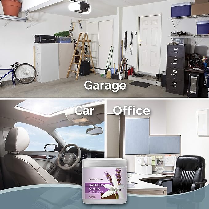 SMELLS BEGONE Air Freshener Odor Absorber Gel - 15 oz, Pack of 2 - Absorbs and Eliminates Odor in Pet Areas, Bathrooms, Cars, & Boats - Made with Essential Oils - Lavender Vanilla Scent-Mewly Pet