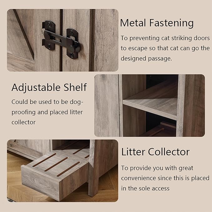 31.9'' Small Cat Litter Enclosure,Adjustable Shelf for Dog Proof and Storage,Locks Added for cat,Cat Litter Collector,Small Indoor Cat House,Grey-Mewly Pet