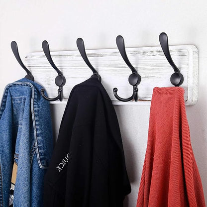 SKOLOO Rustic Wall Mounted Coat Rack: 16" Hole to Hole, Pine Real Wood Plank Wall Coat Rack with 5 Triple Hooks, Farmhouse Coat Hanger Wall Mount for Hanging Backpack Jacket Coat Hat