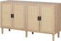 Finnhomy 4 Door Sideboard Buffet Cabinet, Kitchen Storage Cabinet with Rattan Decorated Doors, Cupboard Console Table, Boho Accent Liquor Cabinet for Home Bar, 62.3X 15.7X 34.6 Inches, Natural