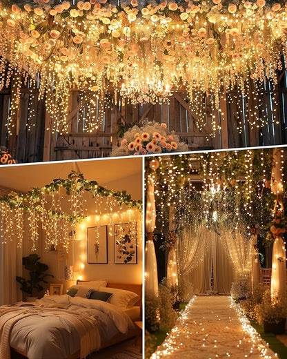 Brightown Icicle Lights: 40Ft Weatherproof, 432 LED Icicle Adjustable Timing, Warm White Eaves & Outdoor Decor