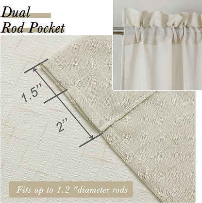 Aiyufeng Kirei Natural Extra Long Linen Sheer Curtains 96 inches Long, Light Filtering Semi Sheers Curtains/Farmhouse Window Treatments Panels/Drapes, Privacy Assured, 2 Panels