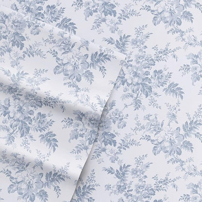 Laura Ashley - Flannel Sheets Twin Size, Anti-Pilling & Wrinkle Resistant Cotton, Touchably Soft for All-Season Comfort - Bed Sheets with Matching Pillowcase & Fitted Sheet (Vanessa Blue)