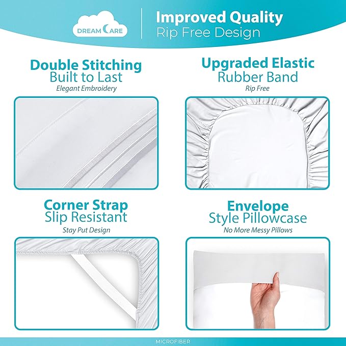 DREAMCARE King Size Sheets Set – 6 pcs Cooling Bed Sheets – up to 15” Deep Pocket King Sheet Set – 2500 Supreme Collection – Extra Soft 100% Brushed Microfiber Hotel Luxury with Side Pocket – White