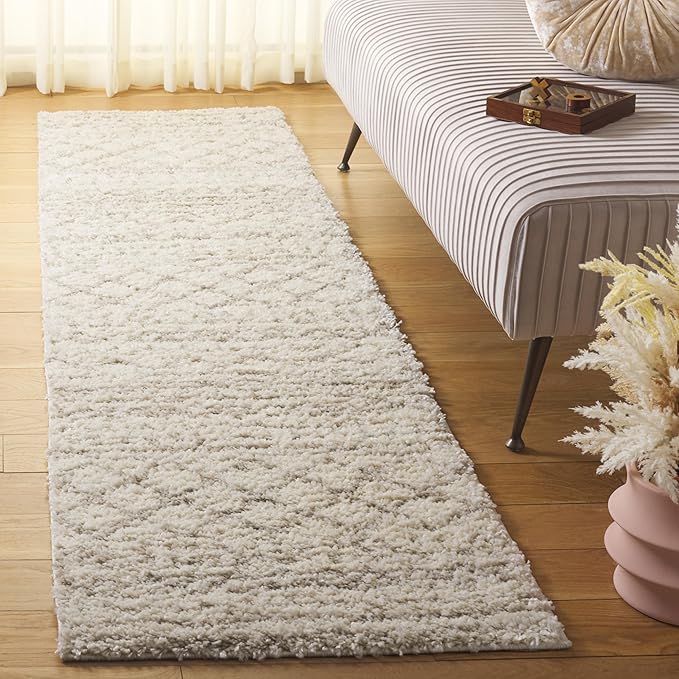 SAFAVIEH Arizona Shag Collection Runner Rug - 2'3" x 18', Ivory & Beige, Moroccan Design, Non-Shedding & Easy Care, 1.6-inch Thick Ideal for High Traffic Areas in Living Room, Bedroom (ASG741A)