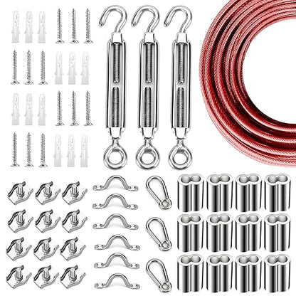 Globe String Light Suspension Kit, Outdoor Light Guide Wire, Vinyl Coated Stainless Steel Steel Cable，Include 150ft Transparent PVC and 304 Stainless Steel Wire Cable, Turnbuckle and Hooks