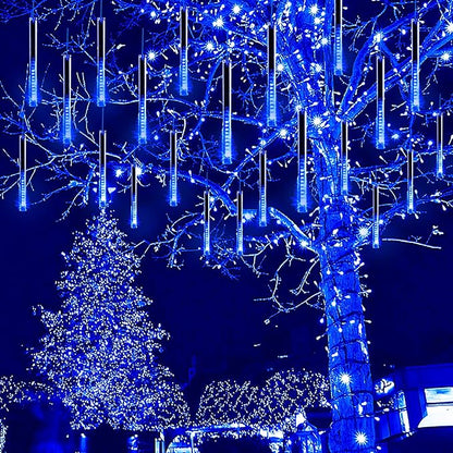 Kwaiffeo Blue Icicle Lights for Outside, Waterproof 40 Tubes LED Meteor Shower Lights for Christmas Halloween Decor Yard Lawn, Equivalent to 5 Sets of 8-Tubes