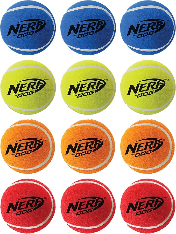 Nerf Dog 12-Piece Dog Toy Gift Set, Includes 2.5in Squeak Tennis Ball 12-Pack, Nerf Tough Material, Multicolored for All Breed Sizes-Mewly Pet