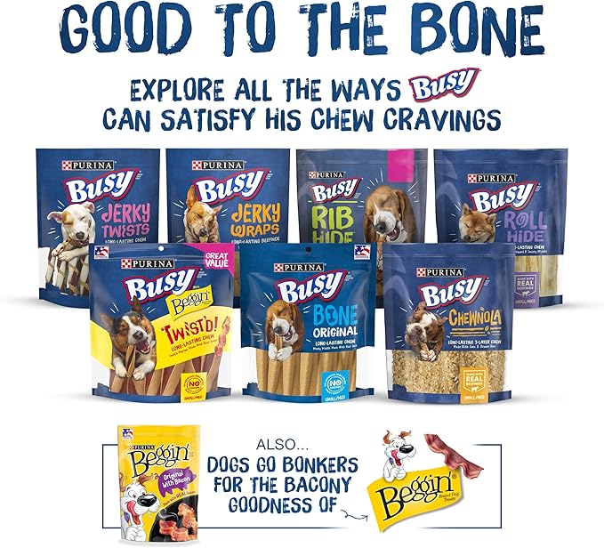 Purina Busy Bone Made in USA Facilities, Long Lasting Small/Medium Breed Adult Dog Chews, Peanut Butter Flavor - 10 ct. Pouch (Pack of 2)-Mewly Pet