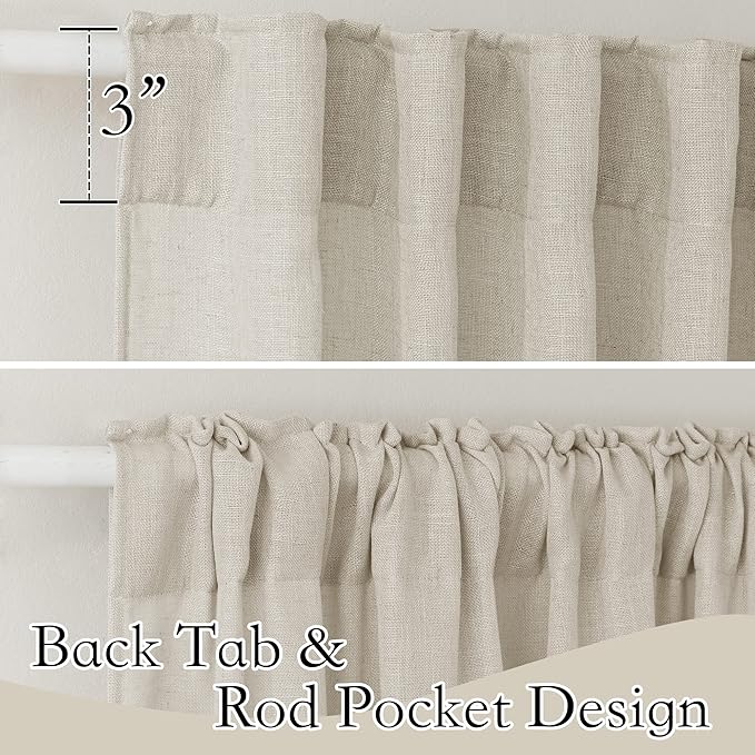 RYB HOME Semi Sheer Curtains for Sliding Glass Door, Linen Texture Farmhouse Country Curtains Brighten Living Space Office Sitting Area Bedroom, Angora, W 52 inch x L 90 inch, 2 Pcs