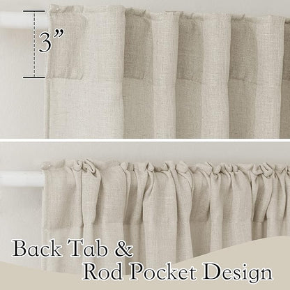 RYB HOME Sheer Curtains 95 inches Long - Linen Texture Semi Sheer Draperies Light Airy Breezy Window Decor for Sun Room Hotel Office Dorm Open House Bedroom, Angora, W 52 x L 95, 2 Pcs