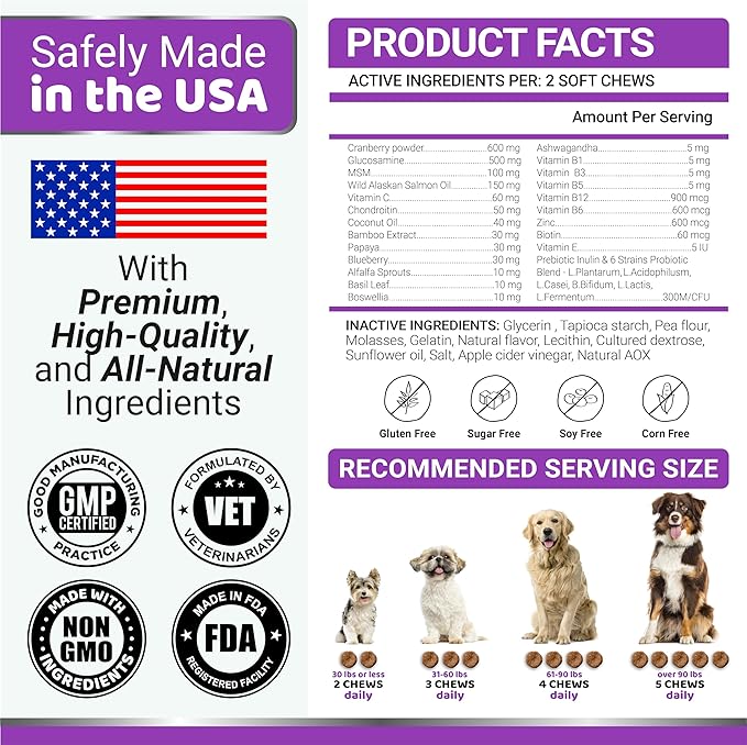 Dog Multivitamin Chewable with Glucosamine - Dog Vitamins and Supplements - 170 Treats - Senior & Puppy Multivitamin for Dogs - Hip & Joint Support - Immune Health, Skin, Heart, Digestion, Probiotics-Mewly Pet