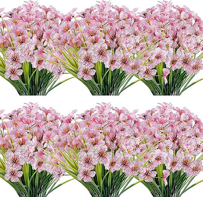 20 Bundles Artificial Flowers Outdoor UV Resistant Fake Flowers No Fade Faux Plastic Plants Garden Porch Window Box Decorating(Pink)…